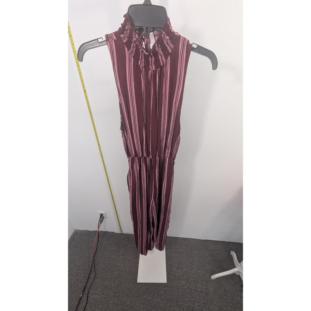 Xhilaration Womens Small Burgundy Striped Smocked High Neck Sleeveless Jumpsuit
